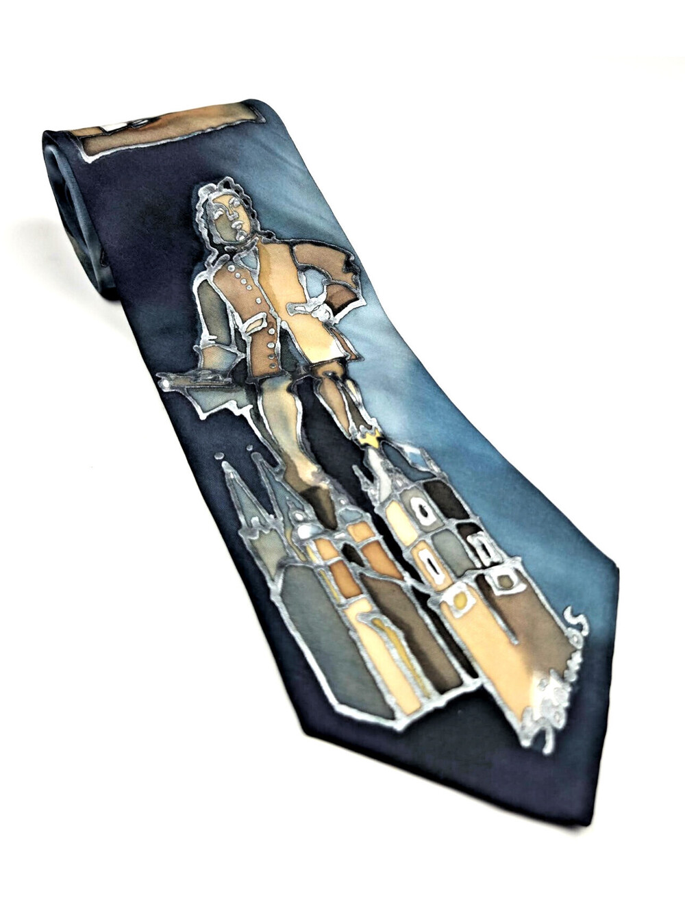 IDEEN Men's Silk Tie Hand Painted S Böham Signed 2005 European City Wearable Art